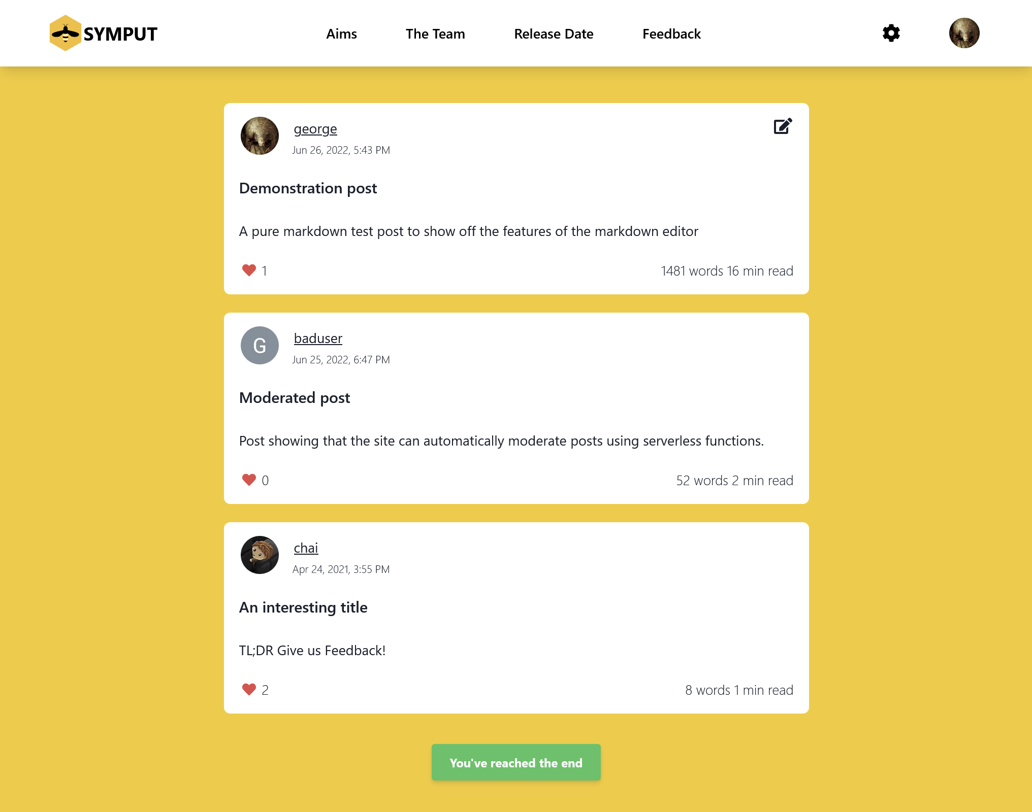 Symput Feedback Page